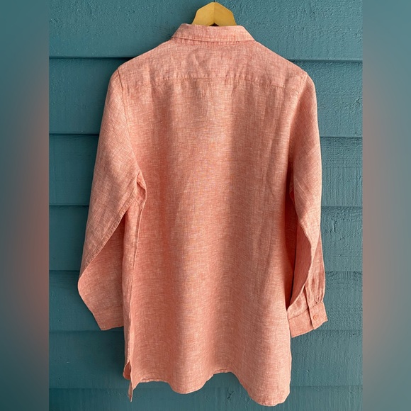 Garnet Hill 100% Linen Shirt Salmon Colored - Picture 2 of 6